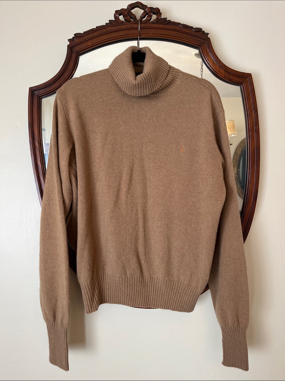 Ralph Ralph Lauren Women Large Camel Hair/Wool Deep Tan Turtleneck Sweater EUC